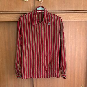 Striped Red, yellow and Olive 100% silk shirt